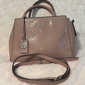 GUESS Beige Satchel Bag with crossbody strap.